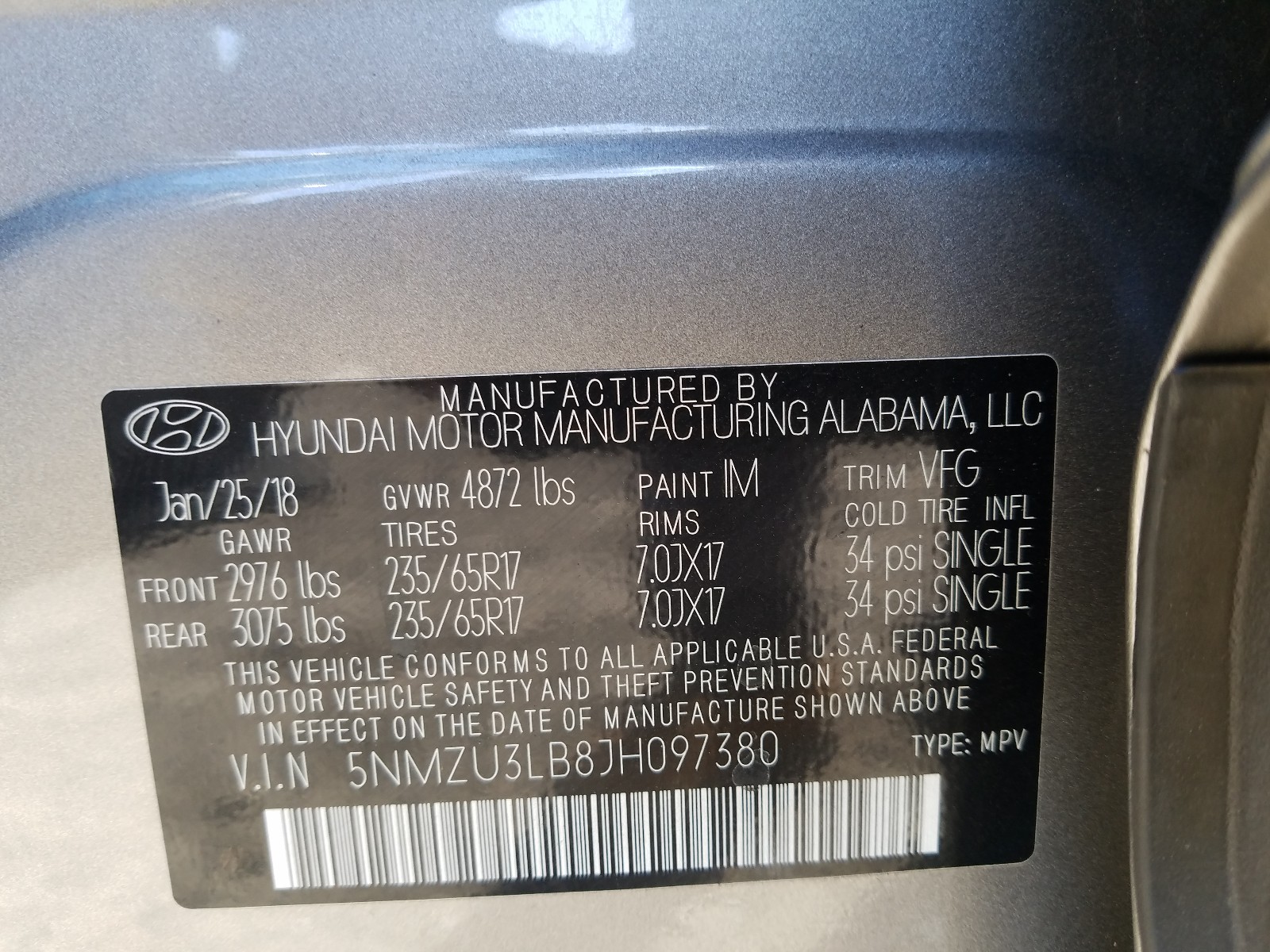 Photo 9 VIN: 5NMZU3LB8JH097380 - HYUNDAI SANTA FE 