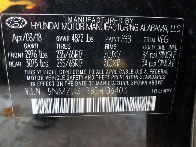 Photo 9 VIN: 5NMZU3LB8JH106403 - HYUNDAI SANTA FE S 