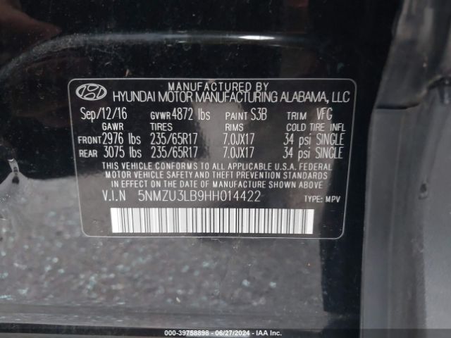 Photo 8 VIN: 5NMZU3LB9HH014422 - HYUNDAI SANTA FE SPORT 