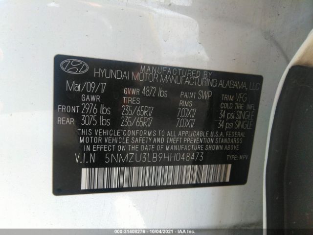 Photo 8 VIN: 5NMZU3LB9HH048473 - HYUNDAI SANTA FE SPORT 