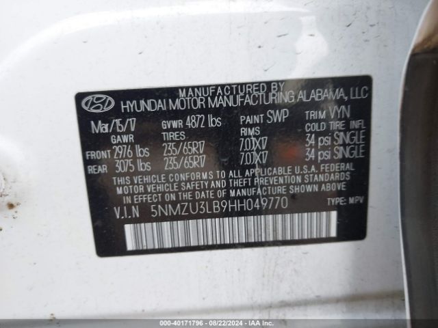 Photo 8 VIN: 5NMZU3LB9HH049770 - HYUNDAI SANTA FE SPORT 