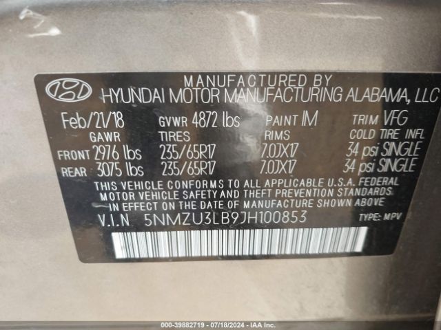 Photo 8 VIN: 5NMZU3LB9JH100853 - HYUNDAI SANTA FE SPORT 