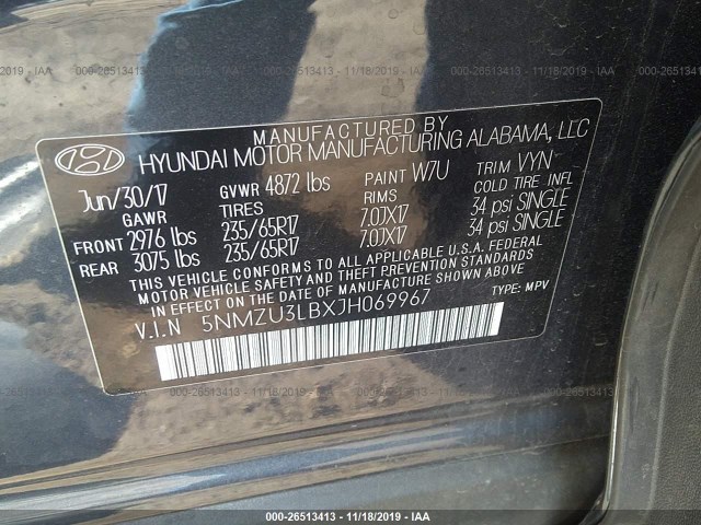 Photo 8 VIN: 5NMZU3LBXJH069967 - HYUNDAI SANTA FE SPORT 