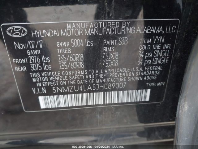 Photo 8 VIN: 5NMZU4LA5JH089007 - HYUNDAI SANTA FE SPORT 