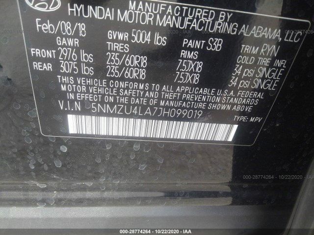 Photo 8 VIN: 5NMZU4LA7JH099019 - HYUNDAI SANTA FE 