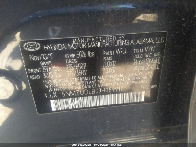 Photo 8 VIN: 5NMZUDLB0JH089912 - HYUNDAI SANTA FE SPORT 