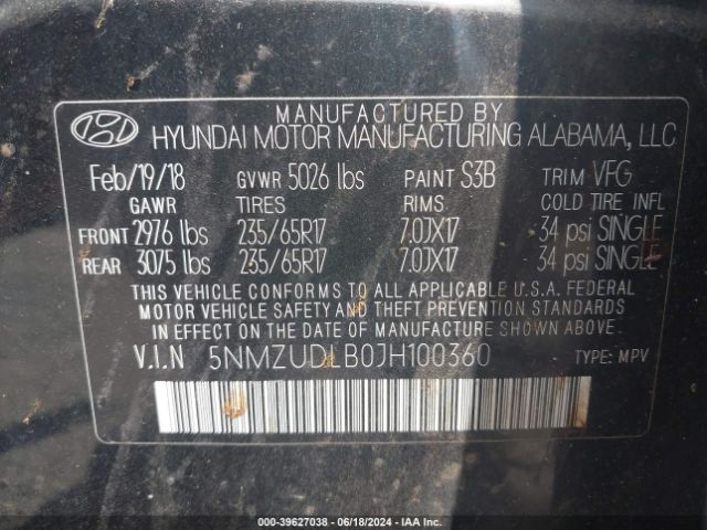 Photo 8 VIN: 5NMZUDLB0JH100360 - HYUNDAI SANTA FE SPORT 