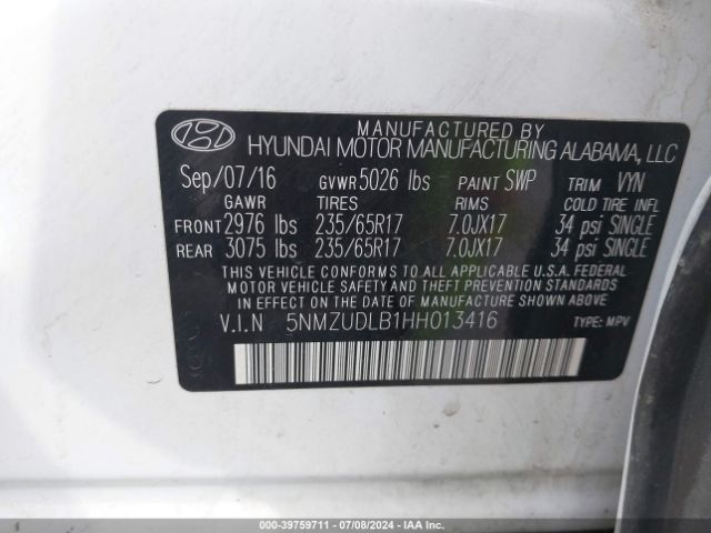 Photo 8 VIN: 5NMZUDLB1HH013416 - HYUNDAI SANTA FE SPORT 