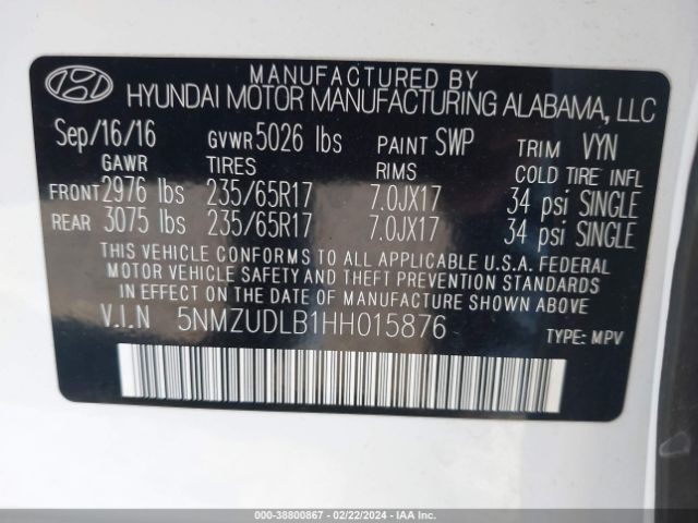 Photo 8 VIN: 5NMZUDLB1HH015876 - HYUNDAI SANTA FE SPORT 