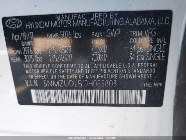 Photo 8 VIN: 5NMZUDLB1JH055803 - HYUNDAI SANTA FE SPORT 