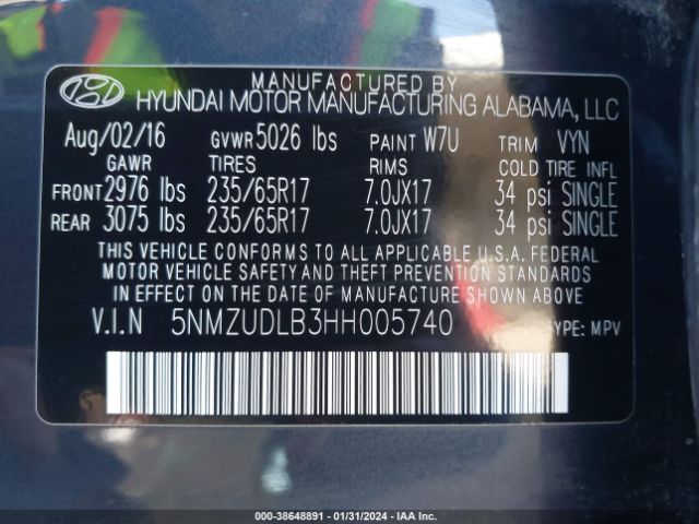 Photo 8 VIN: 5NMZUDLB3HH005740 - HYUNDAI SANTA FE SPORT 