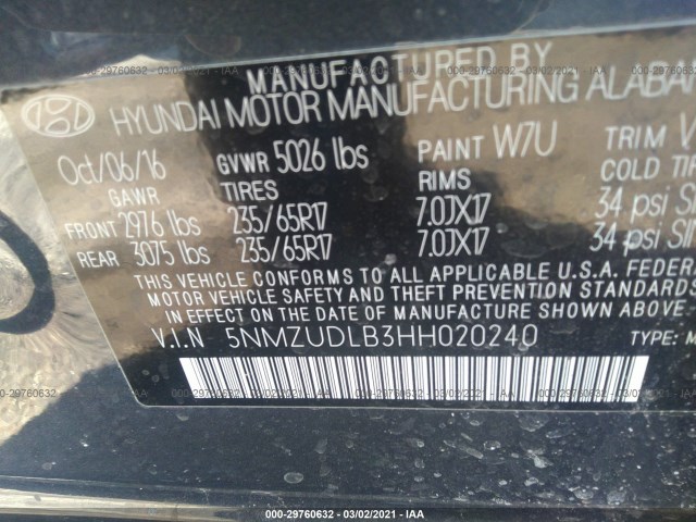 Photo 8 VIN: 5NMZUDLB3HH020240 - HYUNDAI SANTA FE SPORT 