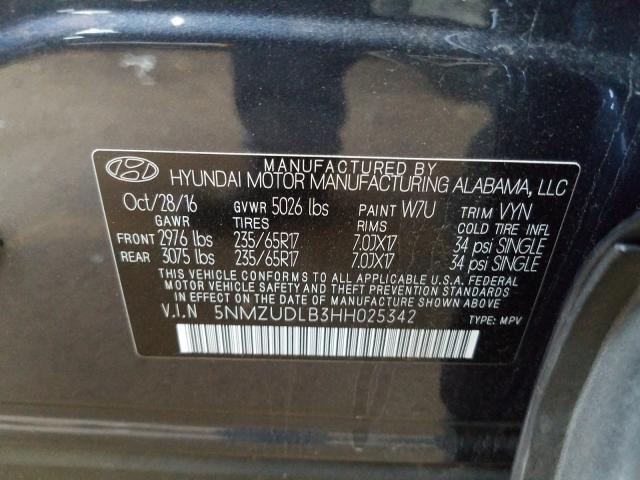 Photo 9 VIN: 5NMZUDLB3HH025342 - HYUNDAI SANTA FE S 