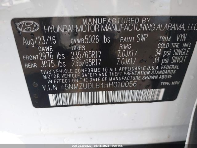 Photo 8 VIN: 5NMZUDLB4HH010056 - HYUNDAI SANTA FE SPORT 