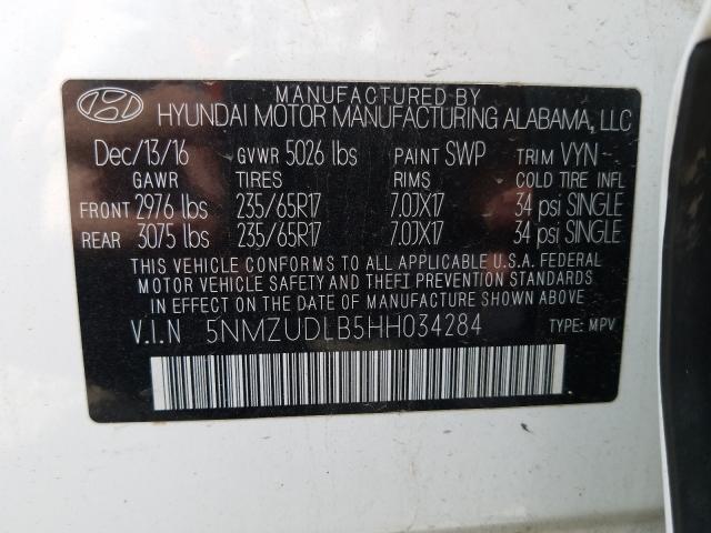 Photo 9 VIN: 5NMZUDLB5HH034284 - HYUNDAI SANTA FE S 