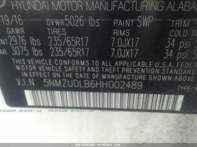 Photo 8 VIN: 5NMZUDLB6HH002489 - HYUNDAI SANTA FE SPORT 