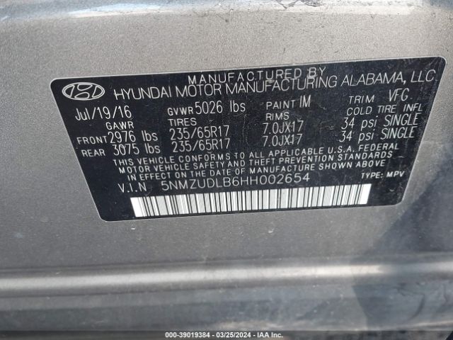 Photo 8 VIN: 5NMZUDLB6HH002654 - HYUNDAI SANTA FE SPORT 