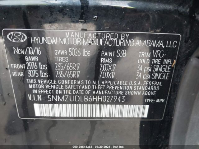 Photo 8 VIN: 5NMZUDLB6HH027943 - HYUNDAI SANTA FE SPORT 