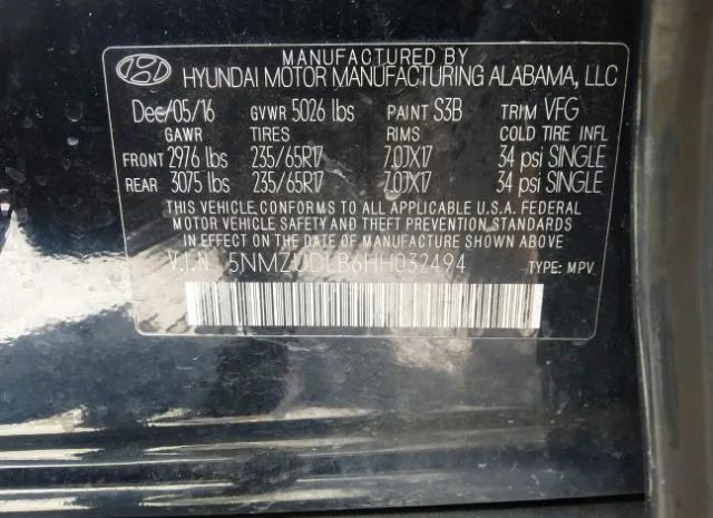 Photo 8 VIN: 5NMZUDLB6HH032494 - HYUNDAI SANTA FE 