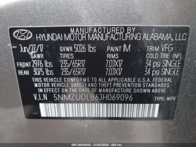 Photo 8 VIN: 5NMZUDLB6JH069096 - HYUNDAI SANTA FE SPORT 