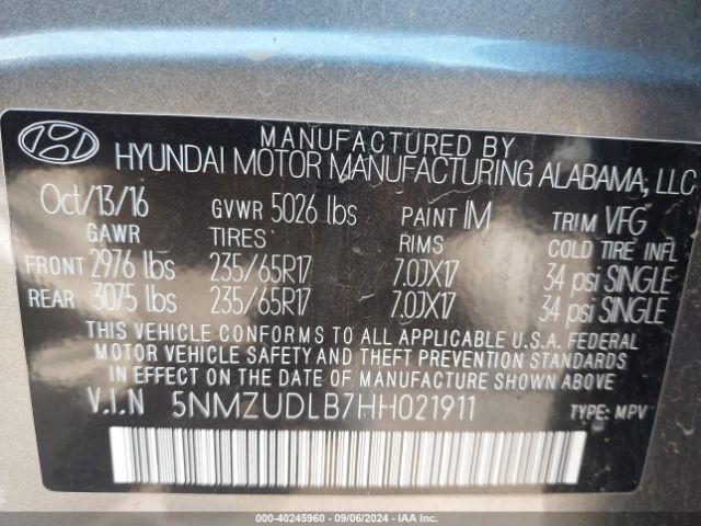 Photo 8 VIN: 5NMZUDLB7HH021911 - HYUNDAI SANTA FE SPORT 