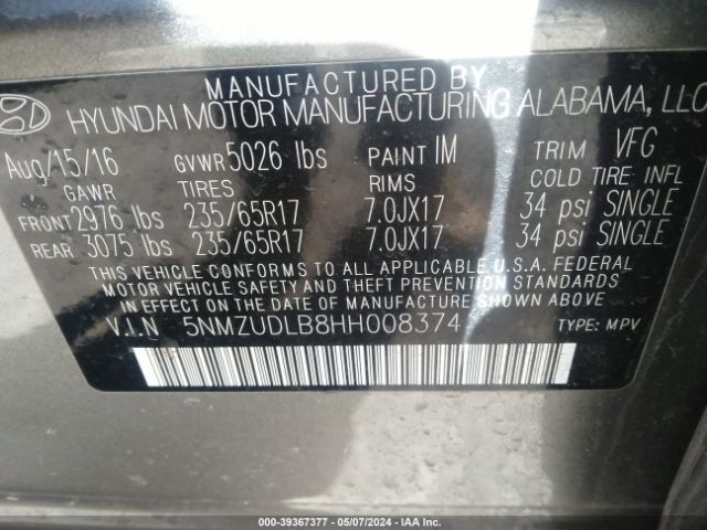 Photo 8 VIN: 5NMZUDLB8HH008374 - HYUNDAI SANTA FE SPORT 