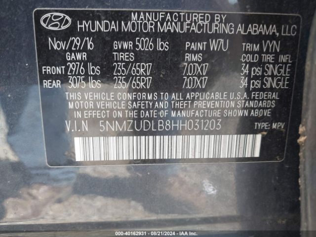 Photo 8 VIN: 5NMZUDLB8HH031203 - HYUNDAI SANTA FE SPORT 