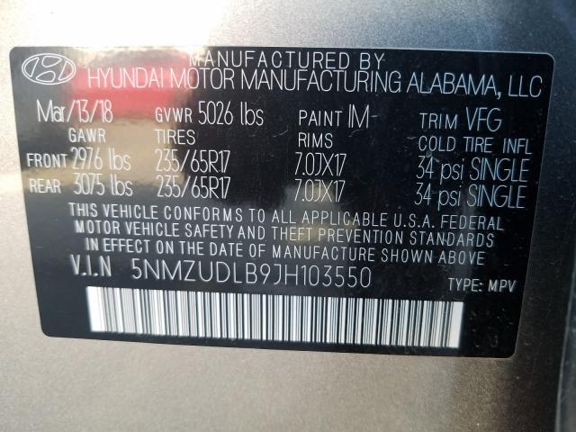 Photo 9 VIN: 5NMZUDLB9JH103550 - HYUNDAI SANTA FE S 