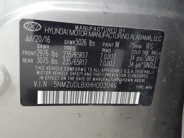 Photo 9 VIN: 5NMZUDLBXHH003046 - HYUNDAI SANTA FE S 