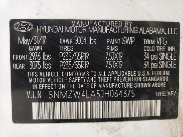 Photo 9 VIN: 5NMZW4LA5JH064375 - HYUNDAI SANTA FE S 