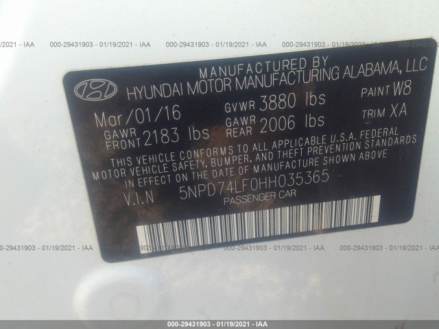 Photo 8 VIN: 5NPD74LF0HH035365 - HYUNDAI ELANTRA 