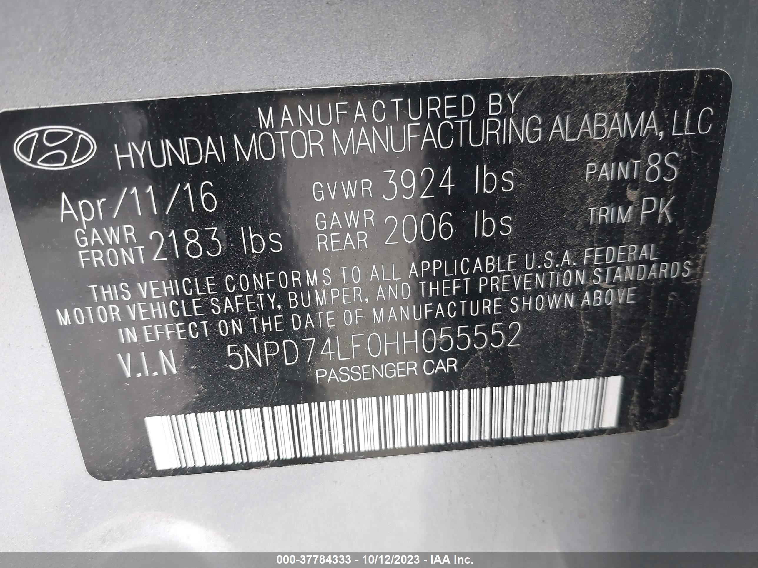 Photo 8 VIN: 5NPD74LF0HH055552 - HYUNDAI ELANTRA 