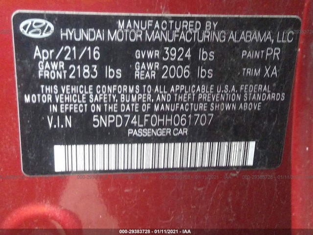 Photo 8 VIN: 5NPD74LF0HH061707 - HYUNDAI ELANTRA 