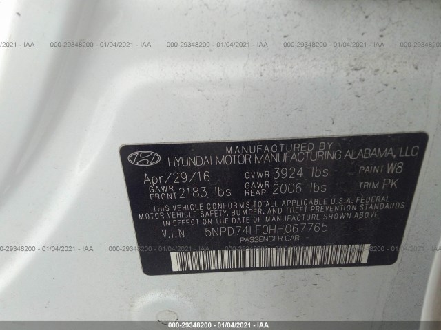 Photo 8 VIN: 5NPD74LF0HH067765 - HYUNDAI ELANTRA 