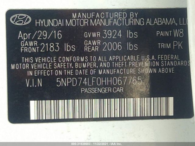 Photo 8 VIN: 5NPD74LF0HH067765 - HYUNDAI ELANTRA 