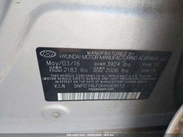 Photo 8 VIN: 5NPD74LF0HH069113 - HYUNDAI ELANTRA 