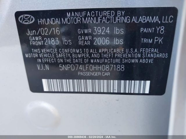 Photo 8 VIN: 5NPD74LF0HH087188 - HYUNDAI ELANTRA 