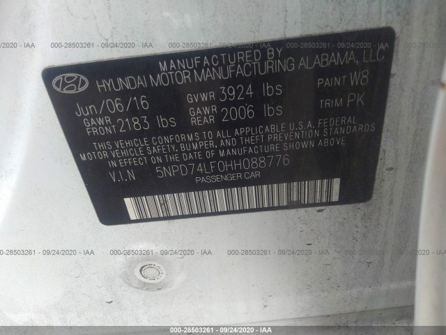 Photo 8 VIN: 5NPD74LF0HH088776 - HYUNDAI ELANTRA 