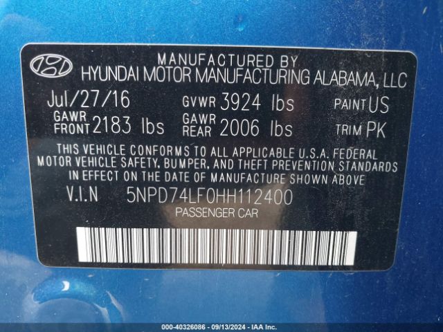 Photo 8 VIN: 5NPD74LF0HH112400 - HYUNDAI ELANTRA 