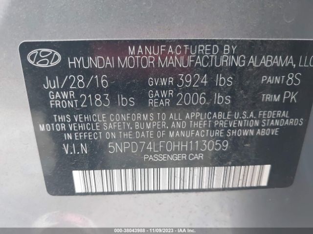 Photo 8 VIN: 5NPD74LF0HH113059 - HYUNDAI ELANTRA 