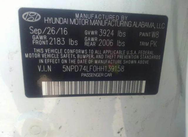 Photo 8 VIN: 5NPD74LF0HH139158 - HYUNDAI ELANTRA 