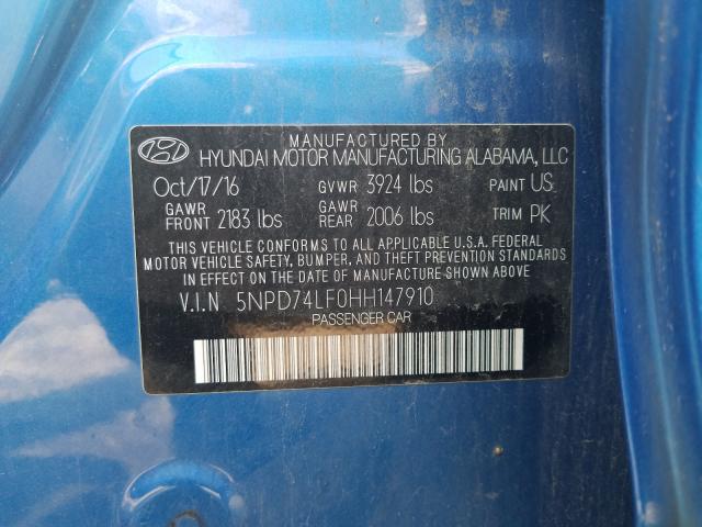 Photo 9 VIN: 5NPD74LF0HH147910 - HYUNDAI ELANTRA SE 