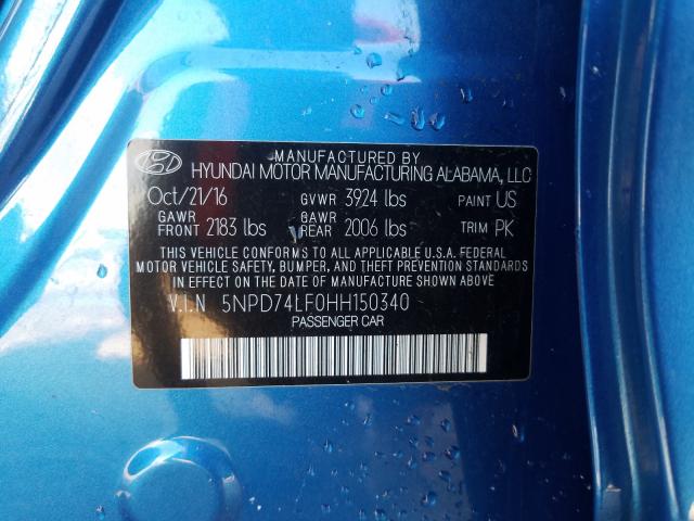 Photo 9 VIN: 5NPD74LF0HH150340 - HYUNDAI ELANTRA SE 