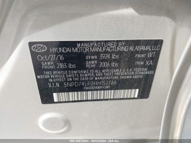 Photo 8 VIN: 5NPD74LF0HH152766 - HYUNDAI ELANTRA 