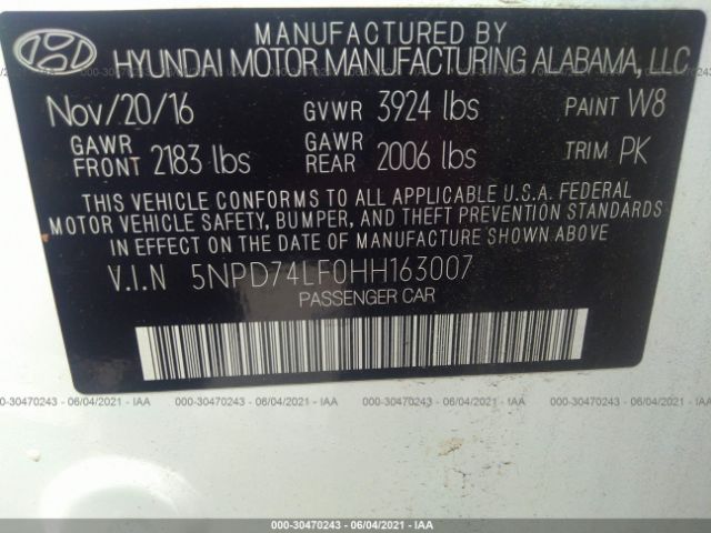 Photo 8 VIN: 5NPD74LF0HH163007 - HYUNDAI ELANTRA 