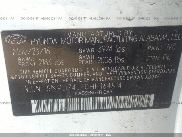 Photo 8 VIN: 5NPD74LF0HH164514 - HYUNDAI ELANTRA 