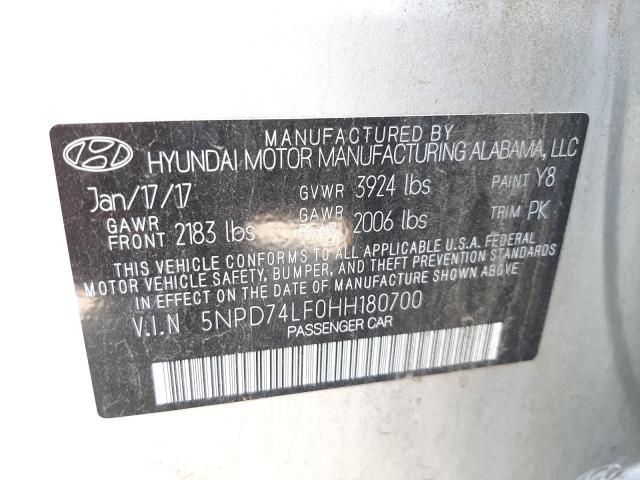 Photo 9 VIN: 5NPD74LF0HH180700 - HYUNDAI ELANTRA SE 