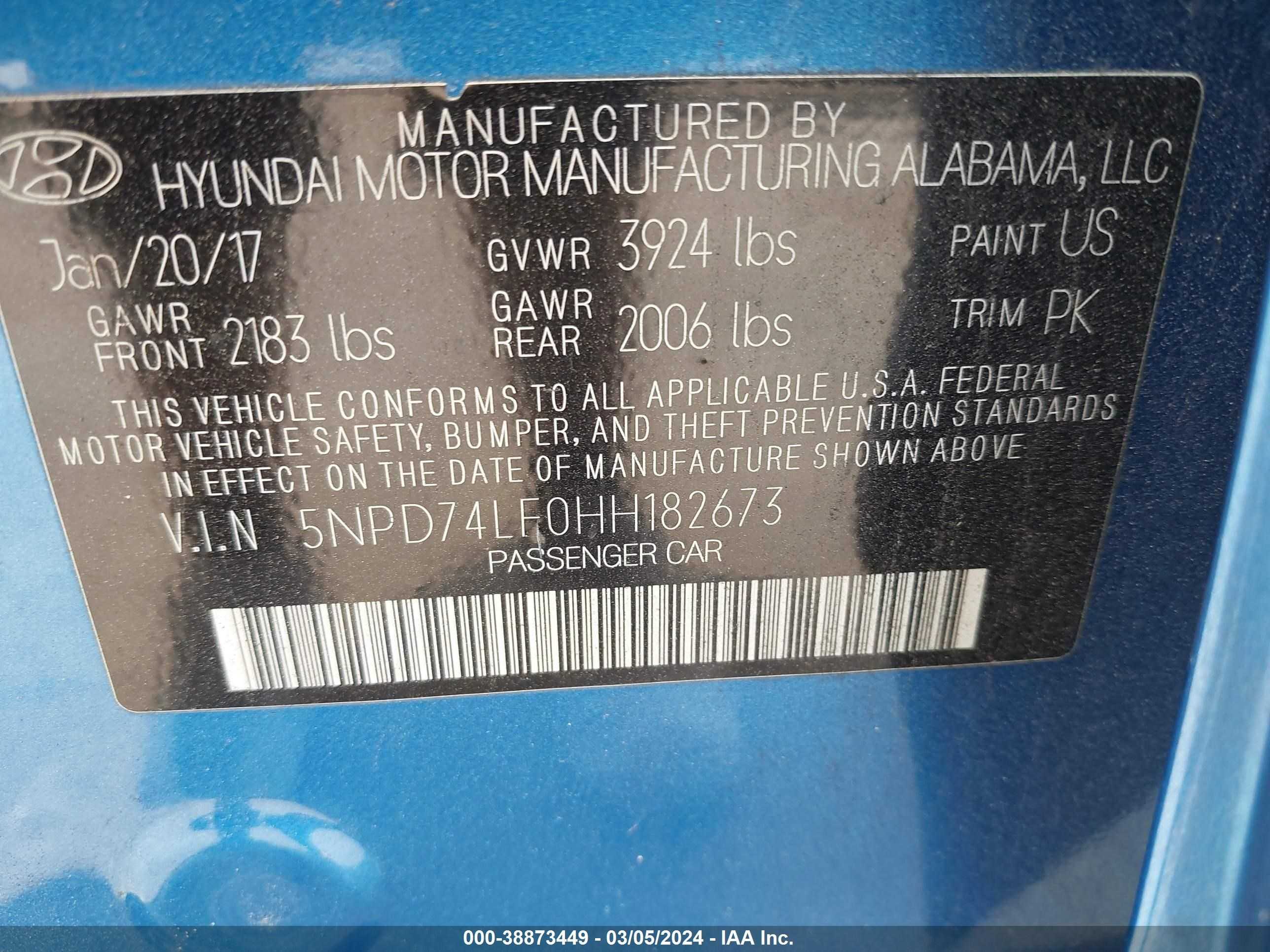 Photo 8 VIN: 5NPD74LF0HH182673 - HYUNDAI ELANTRA 