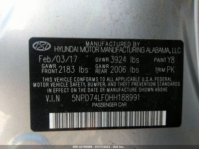 Photo 8 VIN: 5NPD74LF0HH188991 - HYUNDAI ELANTRA 