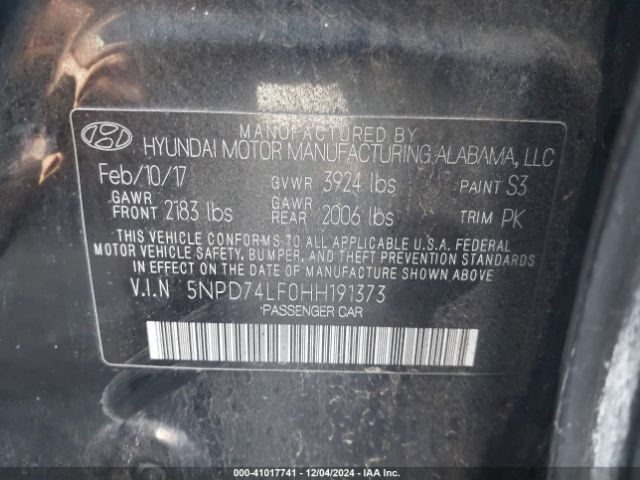 Photo 8 VIN: 5NPD74LF0HH191373 - HYUNDAI ELANTRA 